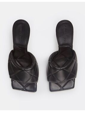 Bottega Veneta Black Quilted Leather Square-Toe Slide Mules